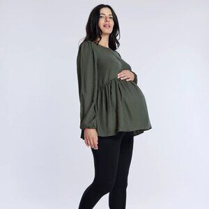 Motherhood Green Long Sleeve Keyhole Blouse, size m
